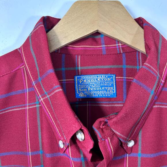 Vintage Pendleton Shirt Mens XL Red Plaid Wool Dress Made in USA 80s - Picture 3 of 7